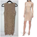 Marina Nude Beige Sleeveless Ruched Smocked Stretch Bodycon Mini Dress Size XL Tan Photo 2