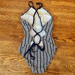 Nautica women's navy white Dock Lines High Neck One Piece Swimsuit size Small Photo 2