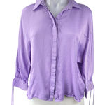 ZARA  Women's Purple Collared 3/4 Tie Sleeve Button Down Crop Blouse Shirt Top S Photo 0