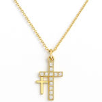 18k Gold Double Cross Pendant Necklace with CZ Accents – 18”+2” Chain Photo 0