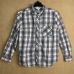 Time & Tru Women's Plaid Long Sleeve Button Up Shirt Top XL Winter White Black Photo 0
