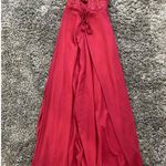 Lace Off the Shoulder with Slit and Lace Up Back Formal Dress in Red, Size US 4 Red Photo 3