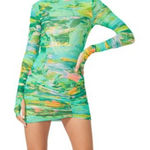 AFRM NWT Women's Mirza Ruched Acid Green Marbled Mini Dress Size XS Photo 0
