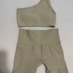 Sportneer Workout Sets Women 2 Piece, Ribbed Seamless High Waisted Shorts and One Shoulder Sports Bra Amazon Set Tan Photo 1