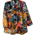 Colorful Print Bell Sleeve Jacket Top Shirt Ali Miles Abstract Women’s Large Fit Yellow Photo 0