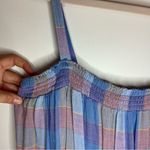 Loft  Plaid Smocked Pastel Tiered Midi Dress Pockets Flowy Cottagecore Petite M Photo 4