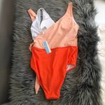 Cupshe nwt  orange pink color block tie one piece bathing suit swimsuit large Photo 2