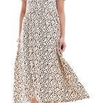 Wednesday's Girl short sleeve smudge polka dot midi dress large NWT Black Photo 0