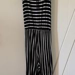 Zenana  One Piece Romper Jumpsuit Women’s Large Stretch Black/White Striped Photo 1