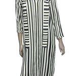 AYR Women’s Size XS Cream Green Black Striped Tie Neck Button Down Midi Dress Photo 0