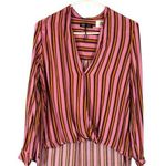 ZARA  Pink Striped High Low Hem Long Sleeve V-Neck Casual Blouse Women Sz S Photo 0