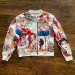 Comic Print Lightweight Bomber Jacket White Size M Photo 0