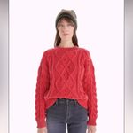 MOTHER DENIM The Jumper Cotton Cable Sweater Misfit S $400 casual knit fall $498 Pink Photo 2