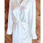 ZARA NWT  Satin Effect Mini Dress Long Sleeve White Sexy V Neck Collared Button S Photo 1