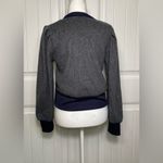 A New Day Womens Gray With Blue V Neck Open Button Front Long Sleeve Sweater Small Photo 2