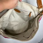 Fossil  coated canvas messenger bag pink bicycle print leather trim Photo 10