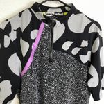 Jamie Sadock Shirt Womens Large Short Sleeve Black Grey Golf 1/2 Zip Mixed Print Photo 6