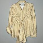 C/MEO COLLECTIVE  gold striped button down tie blouse Photo 0