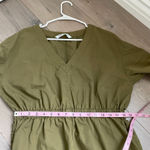 ZARA  Elastic Waist Khaki Green V-neck Tunic Dress size S Photo 6