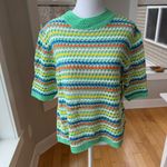 Miss Sparkling Green White Orange Pink Striped Short Sleeve Crochet Knit Top Photo 7