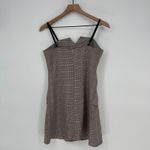 Plaid Button Front Mini Dress Sweetheart Neckline Adjustable Straps Pockets Brown Photo 6