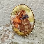Vintage Transferware Porcelain Adjustable Ring ā Romantic Scene Motif Photo 8