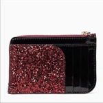 Kate Spade Odette Glitter L-Zip Card Holder Black Cherry Pink Keychain Wallet NW Photo 1