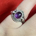 Sterling Silver 925  Oval Amethyst Gemstone Cabochon Ring Size 5 Vintage Women’s Photo 3