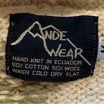 Vintage Ande Wear Hand Knit Hooded Sweater Ecuador Wool Cotton Tassel Boho. Med Blue Photo 3