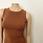 LIONESS [] Military Minds Brown Ruched Crew Neck Mini Dress Stretch Ribbed Sz XS Photo 7