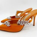 Manolo Blahnik Orange Satin Crystal Embellished 90 Mules 39.5 Photo 9