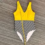 Cupshe Swimsuit Yellow V-Neck and Striped Bottom One Piece L Large Photo 1
