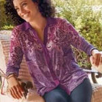 Soft Surroundings 345.  purple and pink paisley print button up long sleeve top s Photo 0