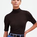 Madewell Top Drapey Puff-Sleeve Mockneck Tee Dark Carob Brown XS NWT New Photo 0