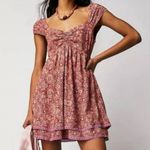 Free People  Tabitha Floral Print Mini Dress Sleeveless Tiered Lace Trim Small Photo 0