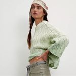 Free People  Washed Ashore Cable Knit Sweater in Candy Mint Combo XS NWT Photo 3