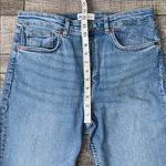 ZARA  High Rise Straight Leg Light Blue Wash Raw Distressed Hem Jeans Photo 5
