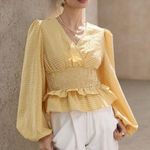SheIn Yellow Gingham Puff Sleeve Blouse Photo 3