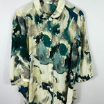 Cynthia Rowley Top Womens Plus Size 1X Green Abstract Indie Boho Artsy Gallery Photo 0