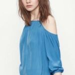 Maje Luciane Bleu Cold Off Shoulder 3/4 Sleeve Blouse Size 1 -Small Photo 1