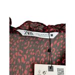 ZARA  Women's Dress Cheetah Long Sleeve Ruffled Trim Mini Red & Black‎ Large NWT Photo 5