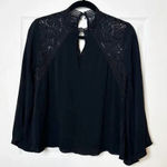 Bardot Women’s US4/XS Black Lace Panel Blouse Bell Sleeves Keyhole Neckline Photo 0