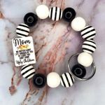 Mom Funny Quote Wooden Beaded Keychain Wristlet Black Photo 2