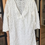 J.Crew J. Crea eyelet embroidered blouse tunic top 3/4 long sleeve ruffle dress coverup Photo 0
