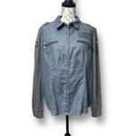 Harley Davidson Gray Knit Woven Military Shirt Long Sleeve Biker Grunge Size XL Photo 5