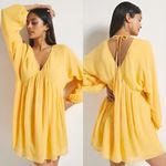 Anthropologie Let Me Be Boho Deep V-Neck Balloon Sleeve Flowy Mini Dress Size M Photo 1