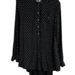 Free People Crepe 1/2 Button Black Patterned Blouse Photo 3
