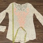 Miss Me Sheer Long Lace Sleeve Blouse Cream With Coral Applique On Front Size L Photo 9