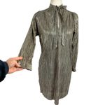 Sabina Musayev Agatha Metallic Gold Long Sleeve Mini Dress Neck Tie Size XXS Photo 5
