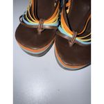 BCBGirls  Wedge Flip Flop Sandals Sz 8 Brown Rainbow Platform Heel Leather Y2K Photo 6